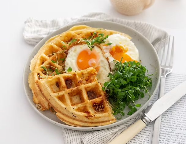 feta, chorizo and microgreens waffles. Photo credit: https://www.theforestcantina.com/chorizoandfetawaffles